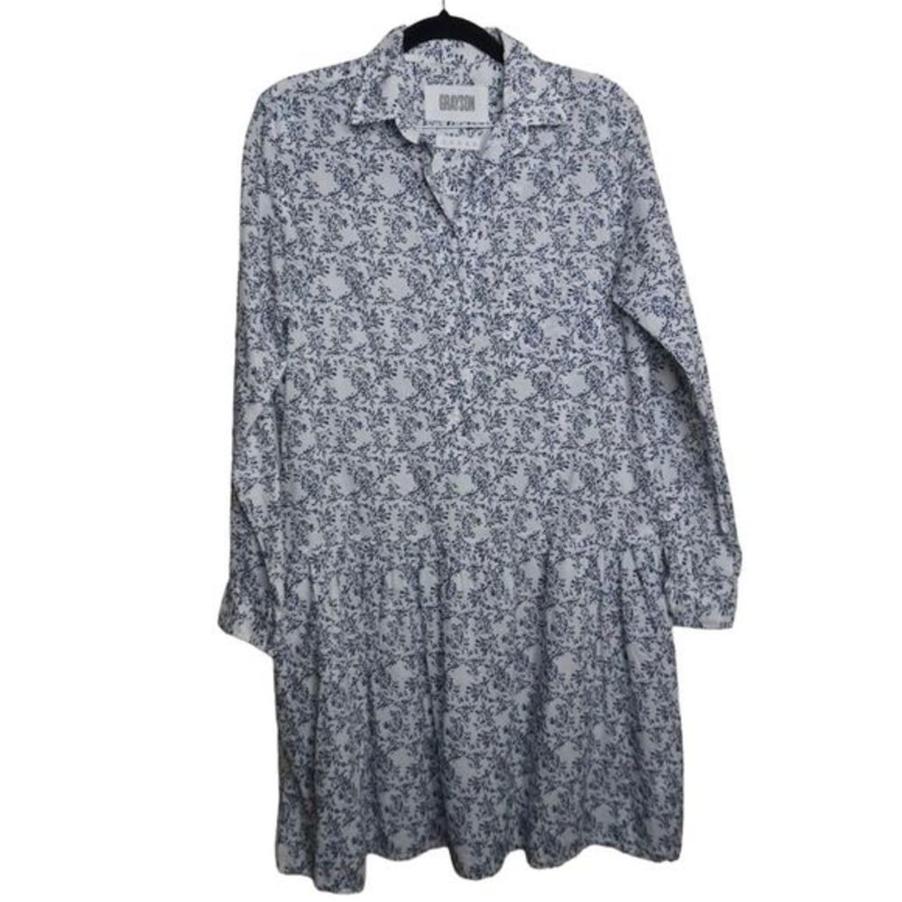 Grayson Frank & Eileen Blue Floral Cotton Henley Changemakerโ Shirt Dress Sz 1